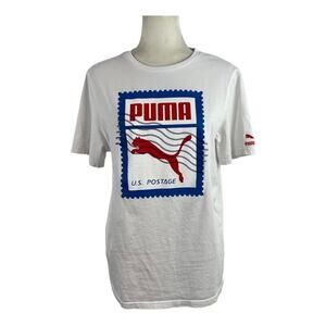 Puma Short Sleeve White U.S Postage Graphic Tee T-Shirt Size Medium 100% Cotton